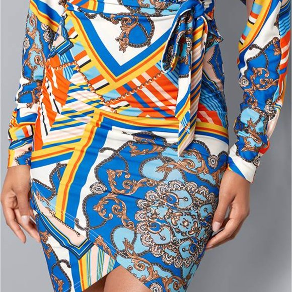 VENUS Faux Wrap Multicolor Long Sleeve Dress, Size S - Picture 3 of 9